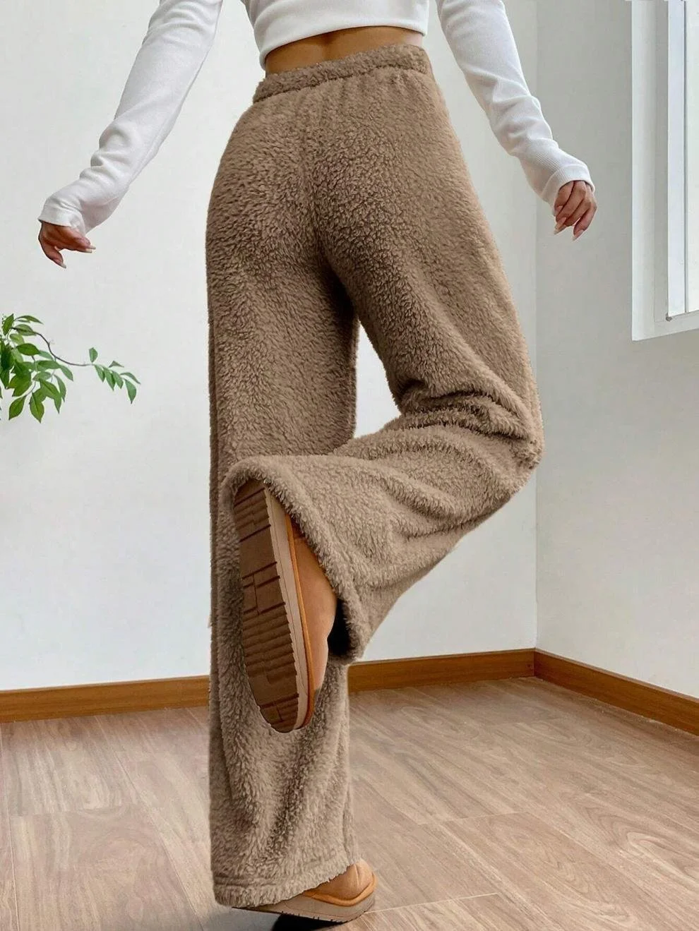 Pantalons Femmes Décontracté Plain Printemps / Automne Naturel Quotidien Ample Tissu pelucheux/polaire granuleux Long Droit