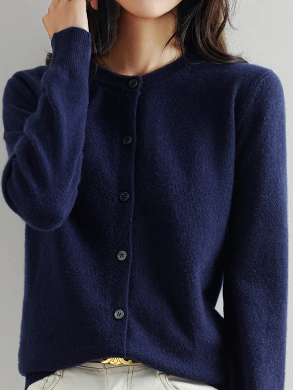 Cardigans Femmes Décontracté Plain Printemps / Automne Quotidien Manches Longues Col Rond Régulier Droit Régulier