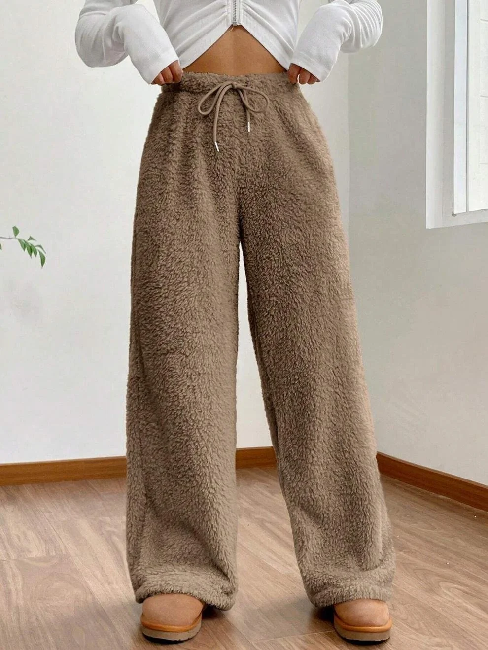 Pantalons Femmes Décontracté Plain Printemps / Automne Naturel Quotidien Ample Tissu pelucheux/polaire granuleux Long Droit