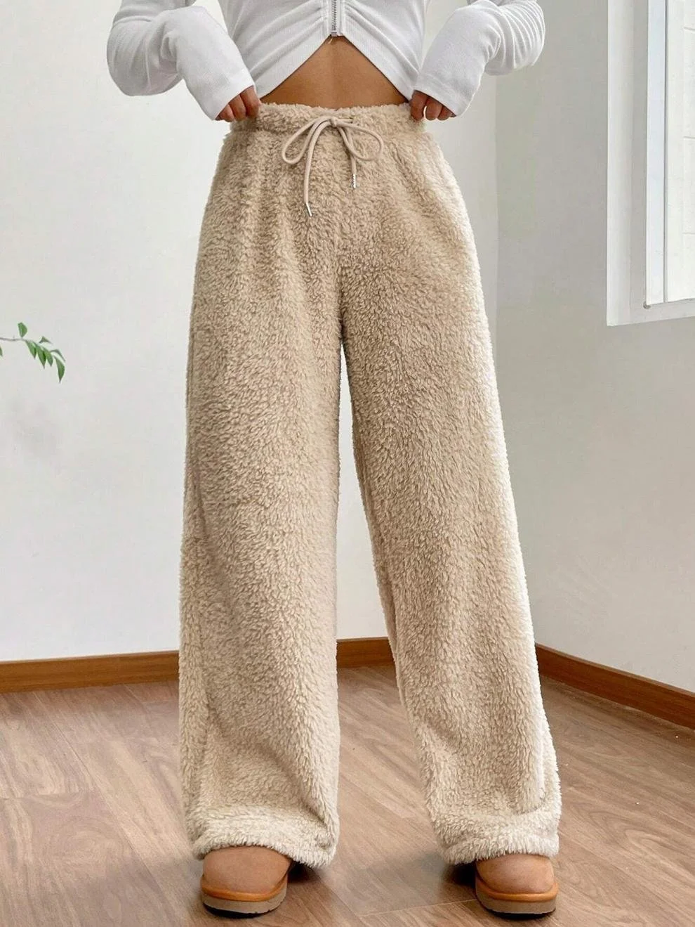 Pantalons Femmes Décontracté Plain Printemps / Automne Naturel Quotidien Ample Tissu pelucheux/polaire granuleux Long Droit