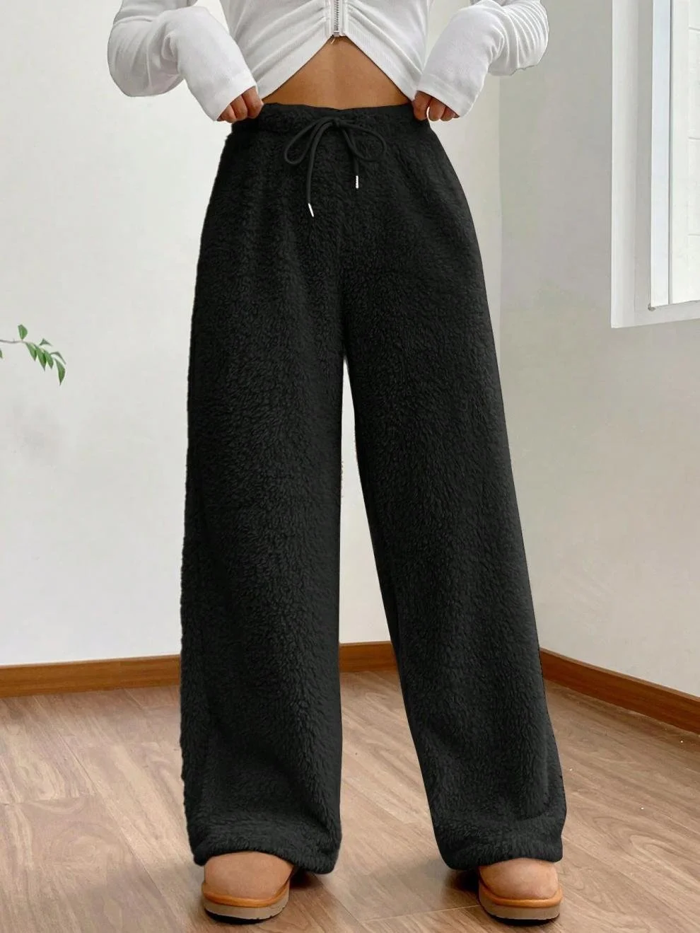 Pantalons Femmes Décontracté Plain Printemps / Automne Naturel Quotidien Ample Tissu pelucheux/polaire granuleux Long Droit