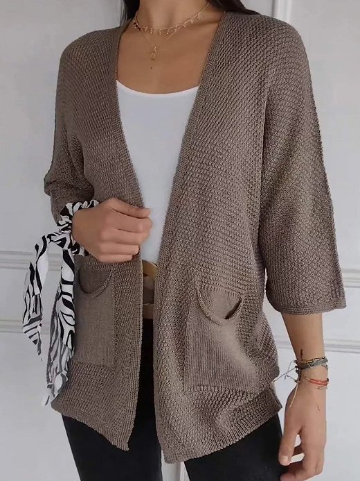 Cardigans Femmes Décontracté Plain Printemps / Automne Col V Quotidien Ample Manches trois quarts Régulier Régulier