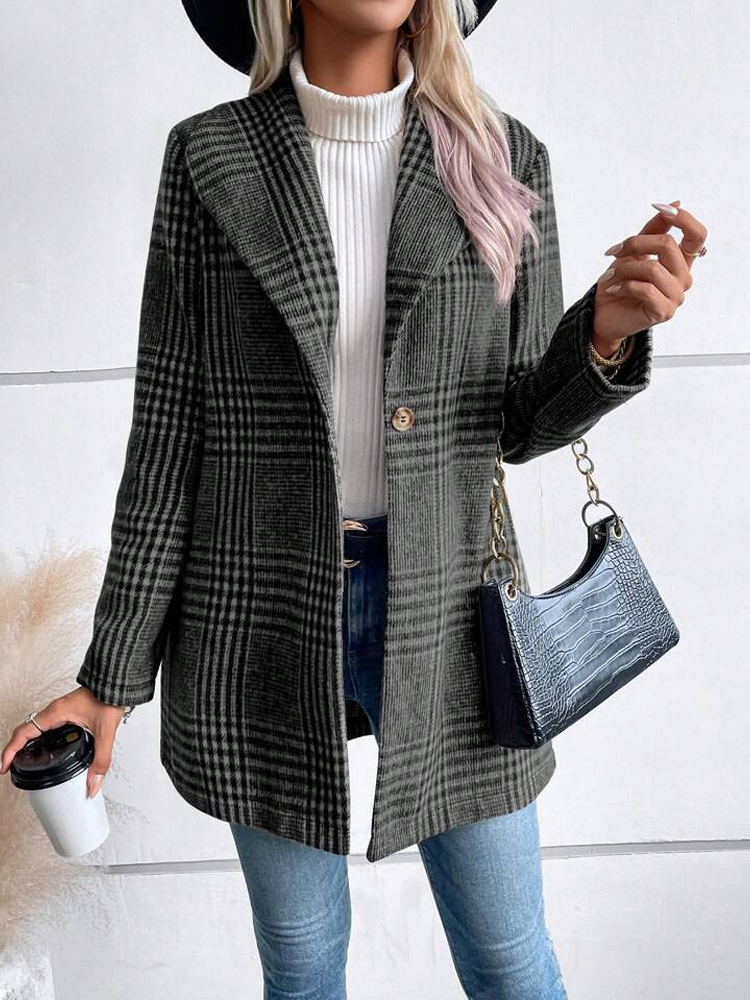 Col Châle Manches Longues Poids lourd Plaid Blouson pour Femmes