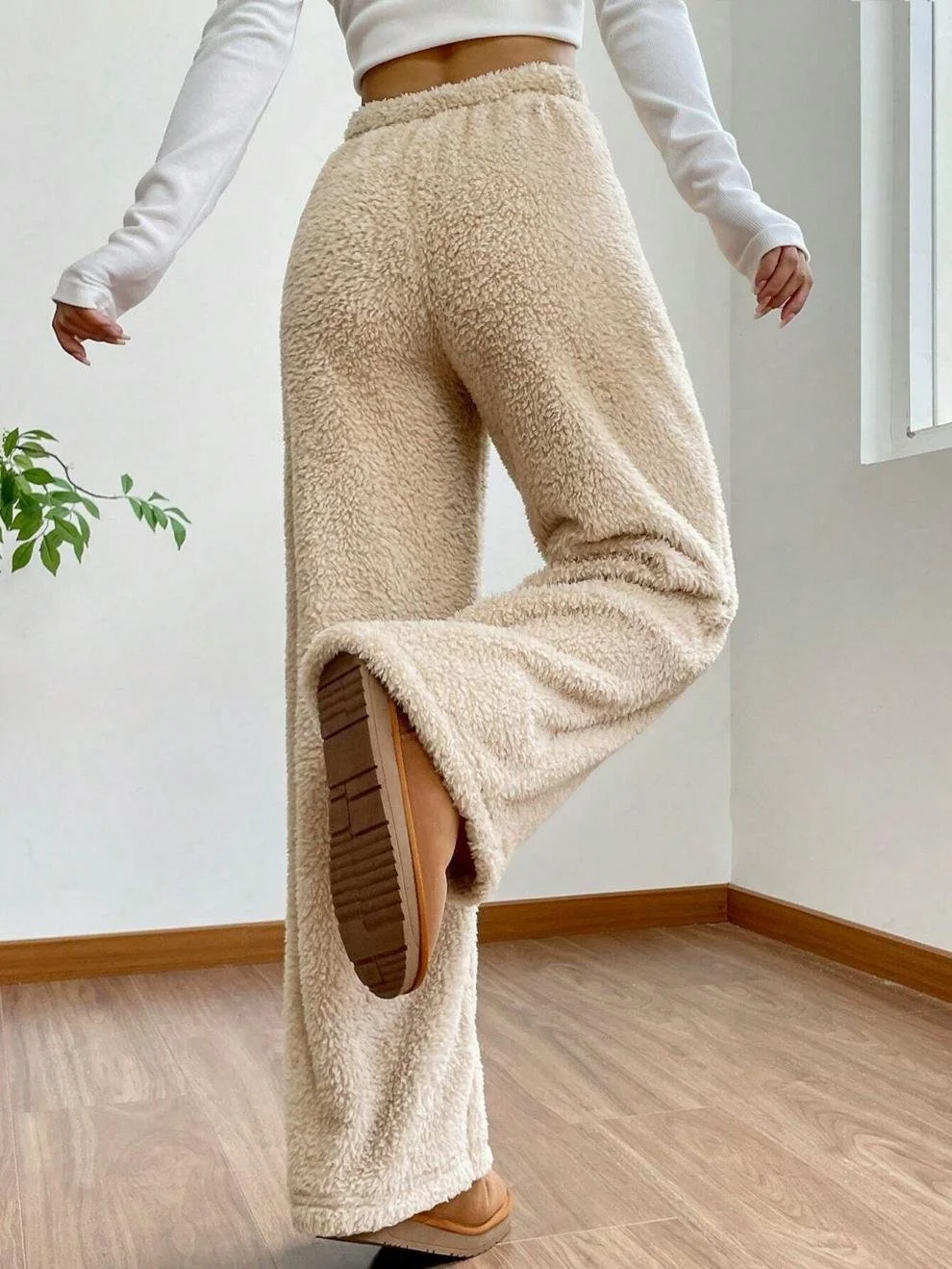 Pantalons Femmes Décontracté Plain Printemps / Automne Naturel Quotidien Ample Tissu pelucheux/polaire granuleux Long Droit