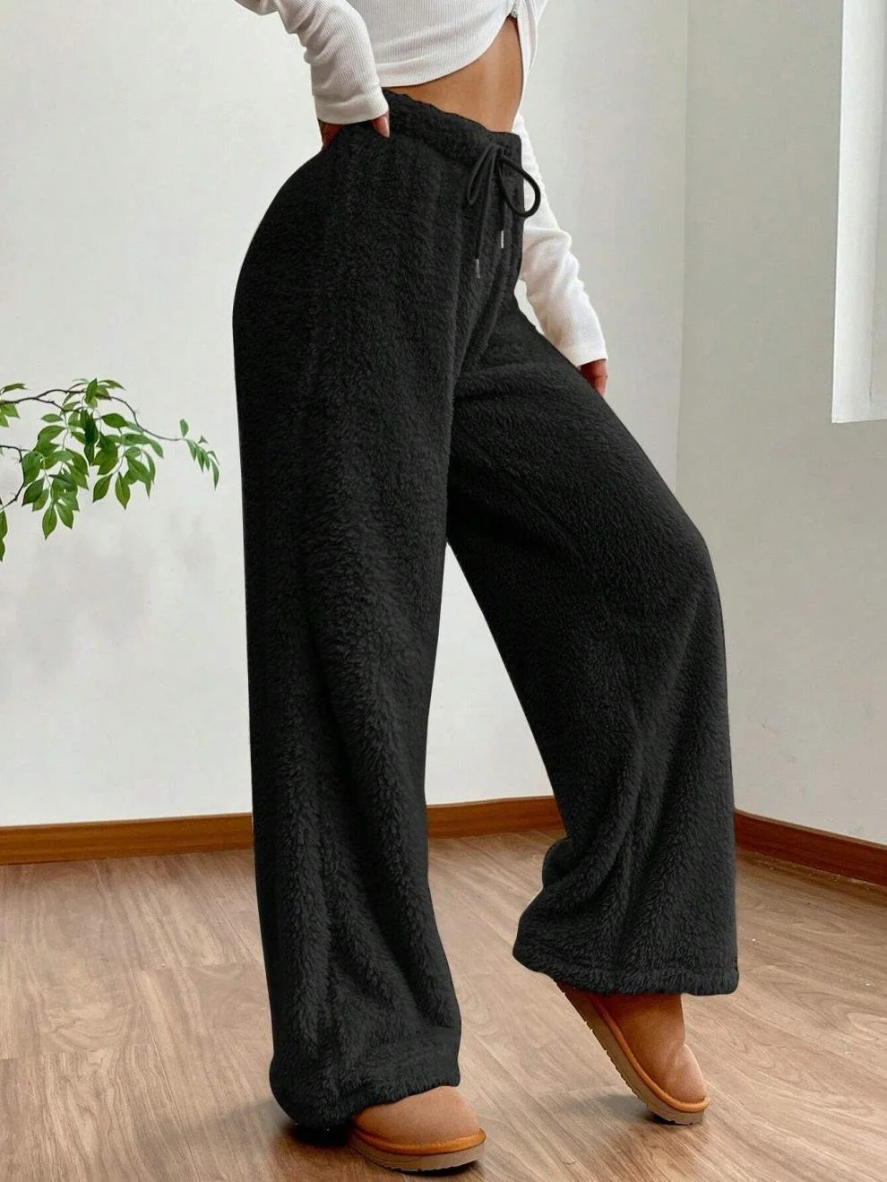 Pantalons Femmes Décontracté Plain Printemps / Automne Naturel Quotidien Ample Tissu pelucheux/polaire granuleux Long Droit