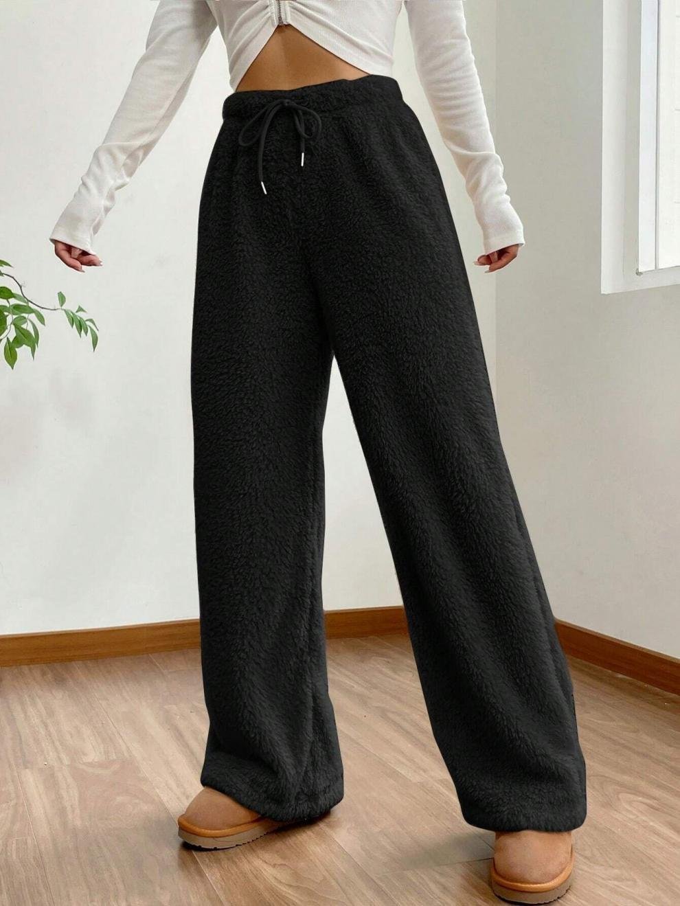 Pantalons Femmes Décontracté Plain Printemps / Automne Naturel Quotidien Ample Tissu pelucheux/polaire granuleux Long Droit