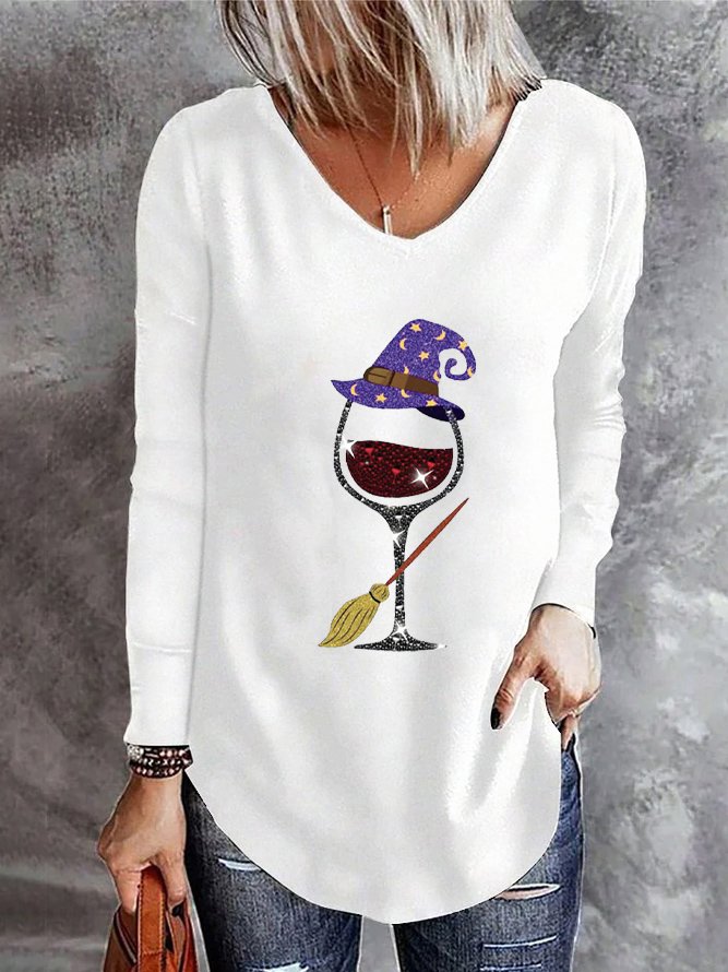 T-shirts Femmes Décontracté Printemps / Automne Toussaint Col V Quotidien Ample Jersey Mi-long Régulier