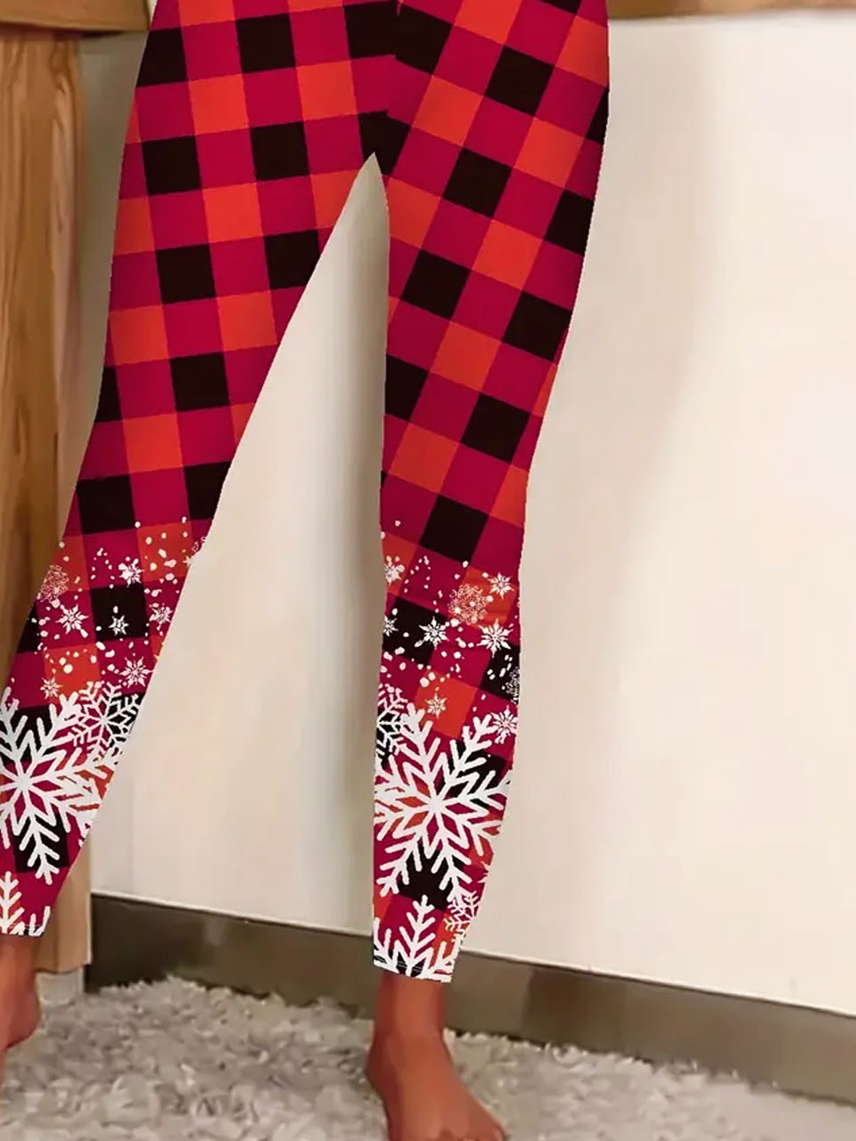 Pantalons De Yoga Décontracté Toutes Les Saisons Plaid Naturel Aucune élasticité Quotidien Serré Jersey Long pour Femmes