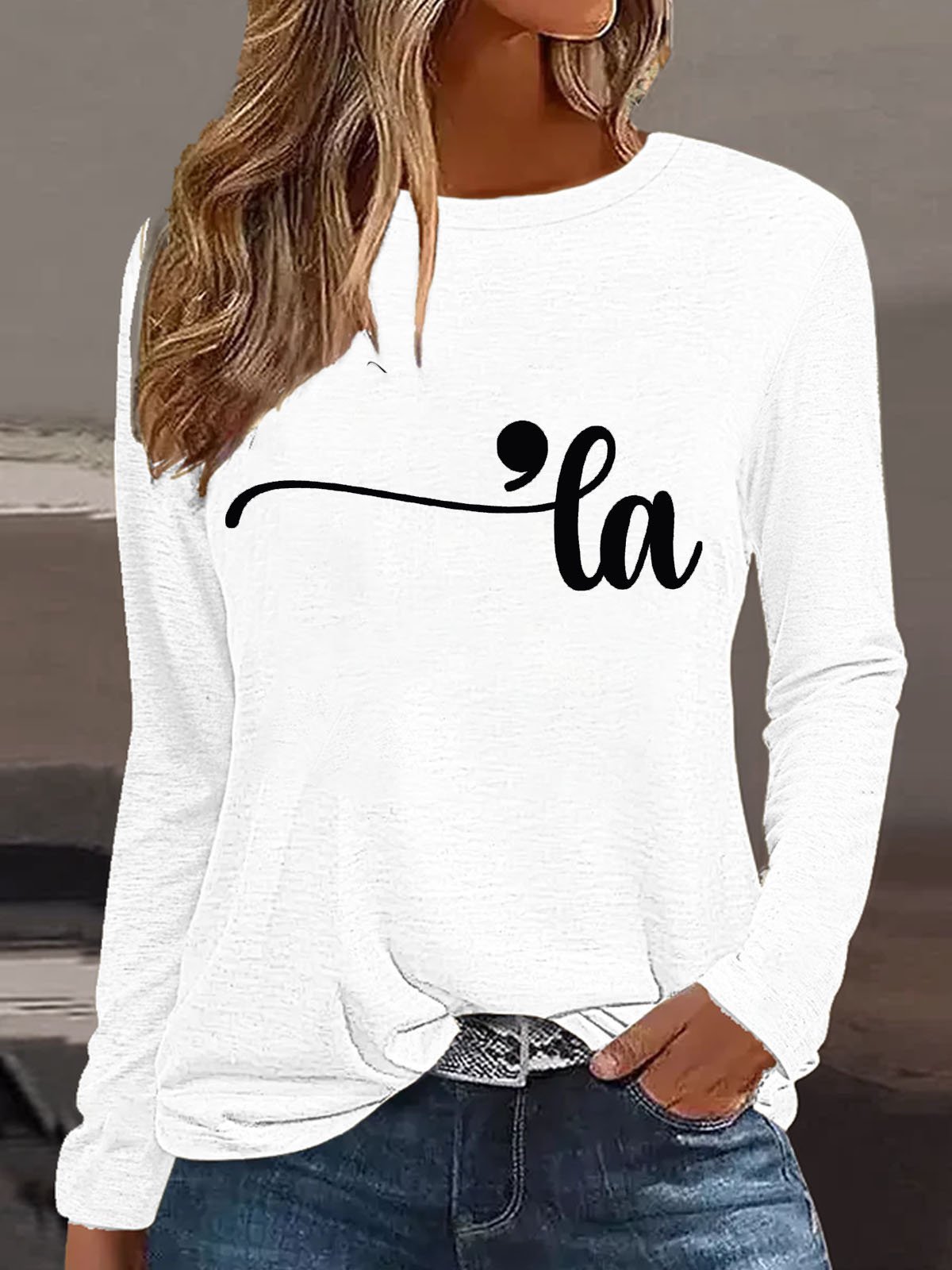 T-shirts Décontracté Printemps / Automne Lettres de texte Quotidien Manches Longues Col Rond Droit Régulier Élasticité moyenne pour Femmes