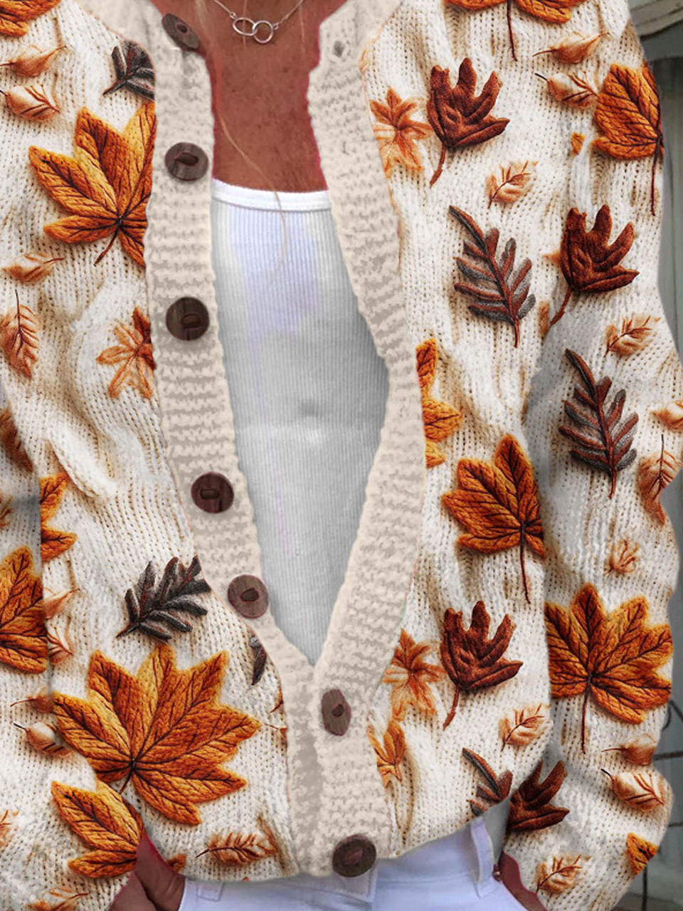 Cardigans Décontracté Printemps / Automne Feuille d'Érable Polyester Micro-élasticité Ample Droit Boucle Régulier pour Femmes