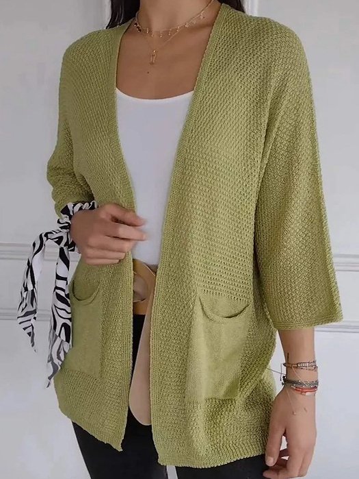 Cardigans Femmes Décontracté Plain Printemps / Automne Col V Quotidien Ample Manches trois quarts Régulier Régulier