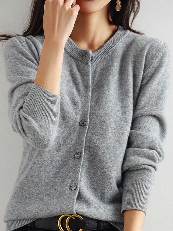 Cardigans Femmes Décontracté Plain Printemps / Automne Quotidien Manches Longues Col Rond Régulier Droit Régulier