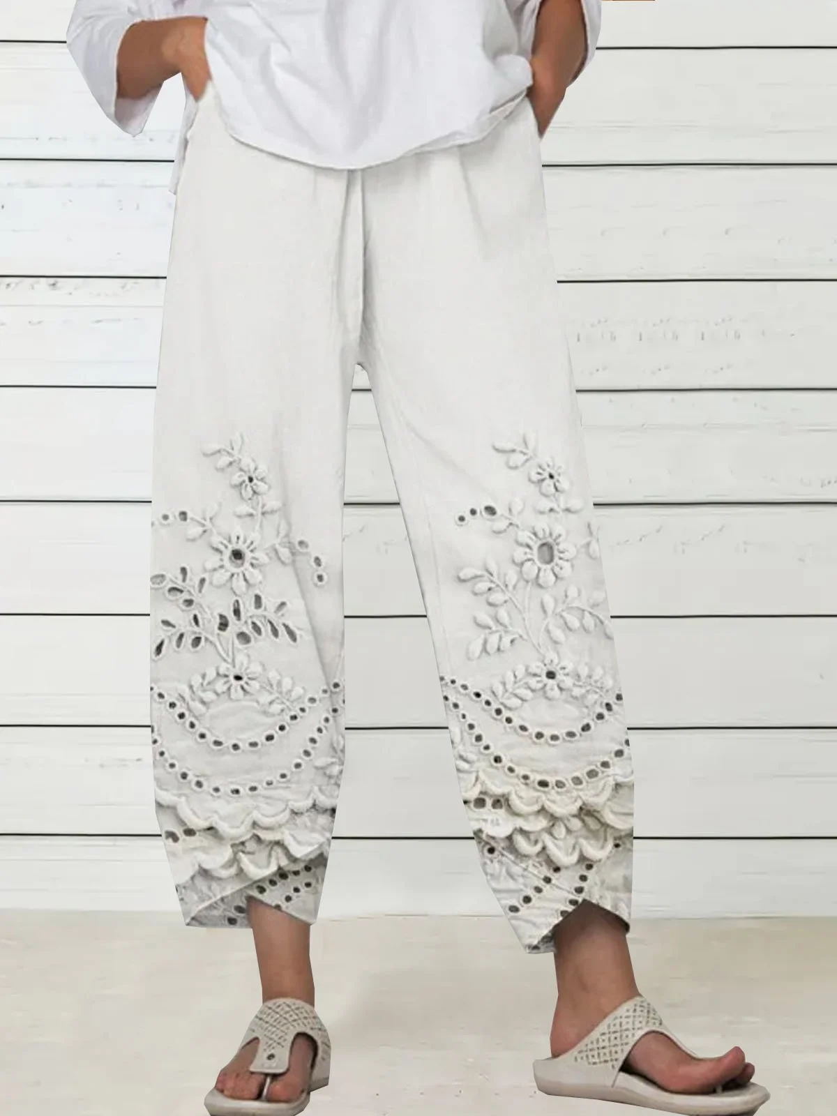 Pantalons Femmes Décontracté Floral Printemps / Automne Polyester Aucune élasticité Ample Taille Élastique Pantalon droit Poche Couture