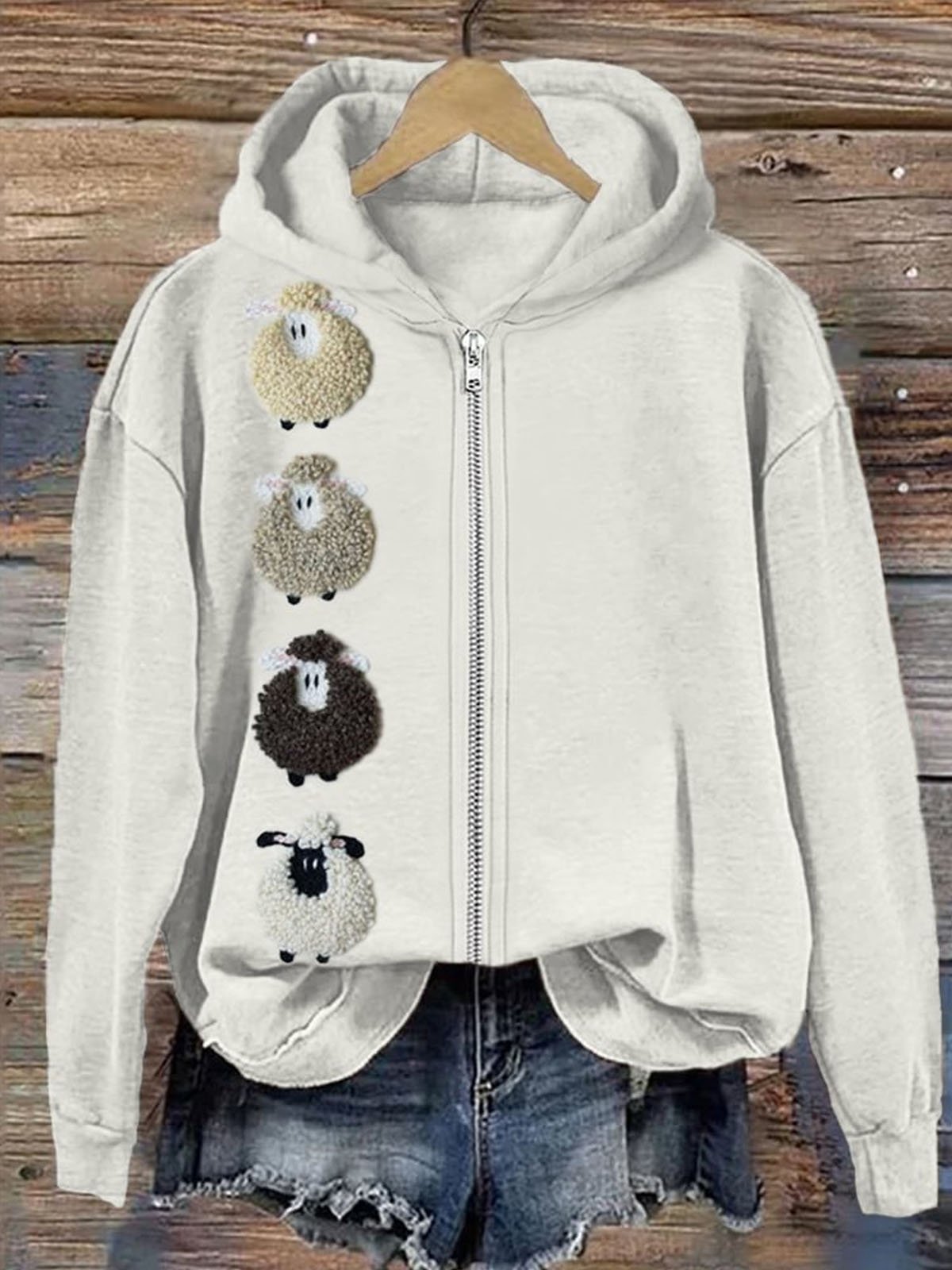 Micro-élasticité Sweat-shirt à Capuche Manches Longues Régulier Ethnique Blouson Zip pour Femmes