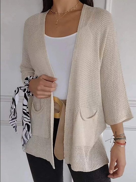 Cardigans Femmes Décontracté Plain Printemps / Automne Col V Quotidien Ample Manches trois quarts Régulier Régulier