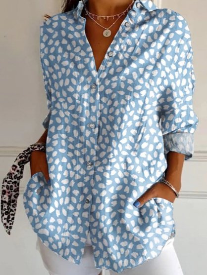 Chemises Femmes Rétro Floral Printemps / Automne Boutonné Aucune élasticité Quotidien Manches Longues Droit Col de Chemise