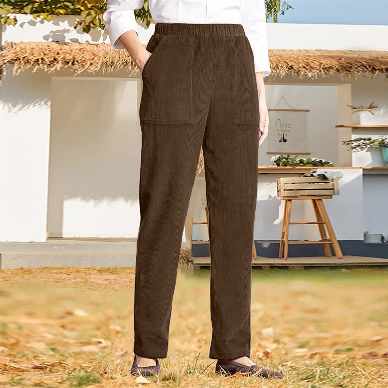 Pantalons Femmes Décontracté Plain Printemps / Automne Naturel Quotidien Tissu pelucheux/polaire granuleux Long Droit Régulier