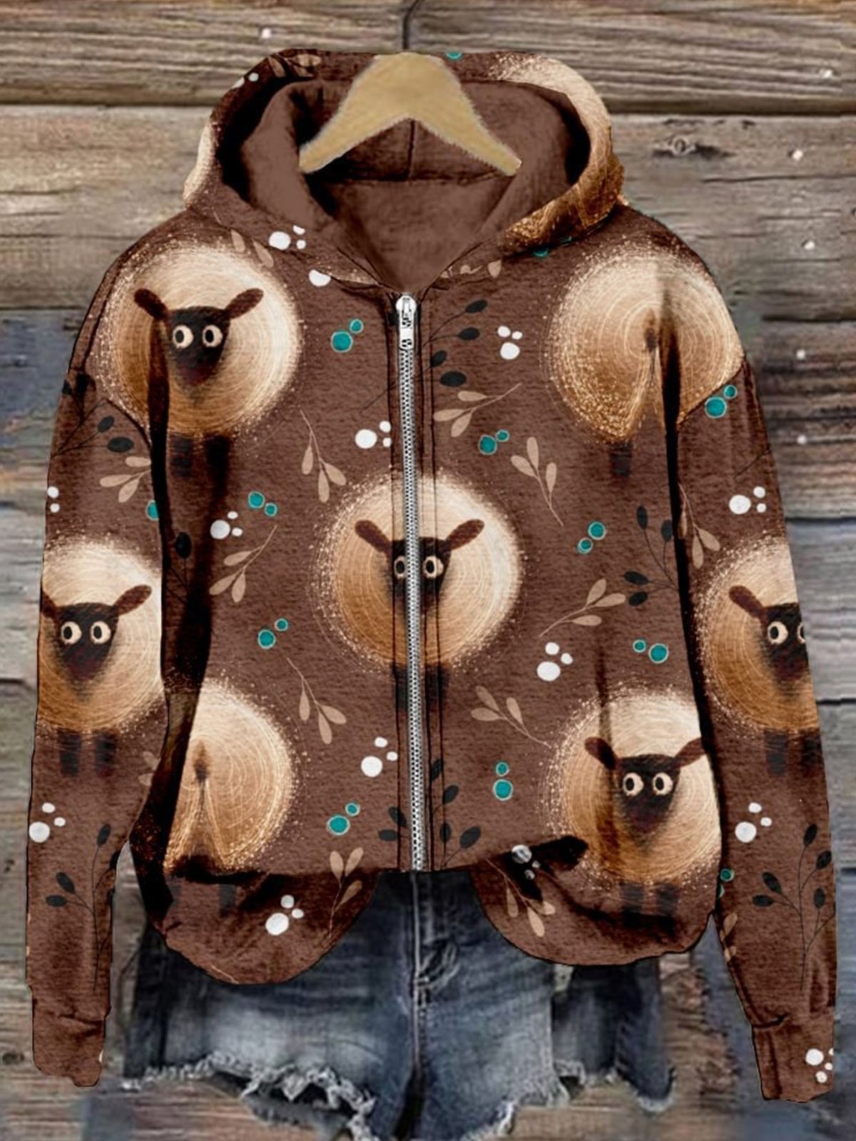 Micro-élasticité Sweat-shirt à Capuche Manches Longues Régulier Ethnique Blouson Zip pour Femmes
