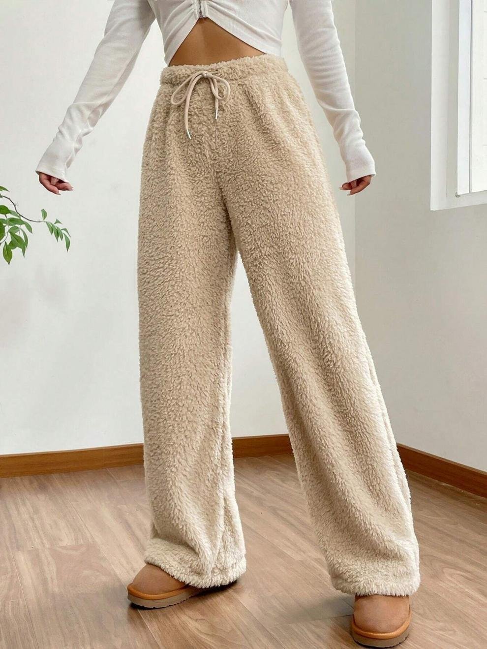 Pantalons Femmes Décontracté Plain Printemps / Automne Naturel Quotidien Ample Tissu pelucheux/polaire granuleux Long Droit