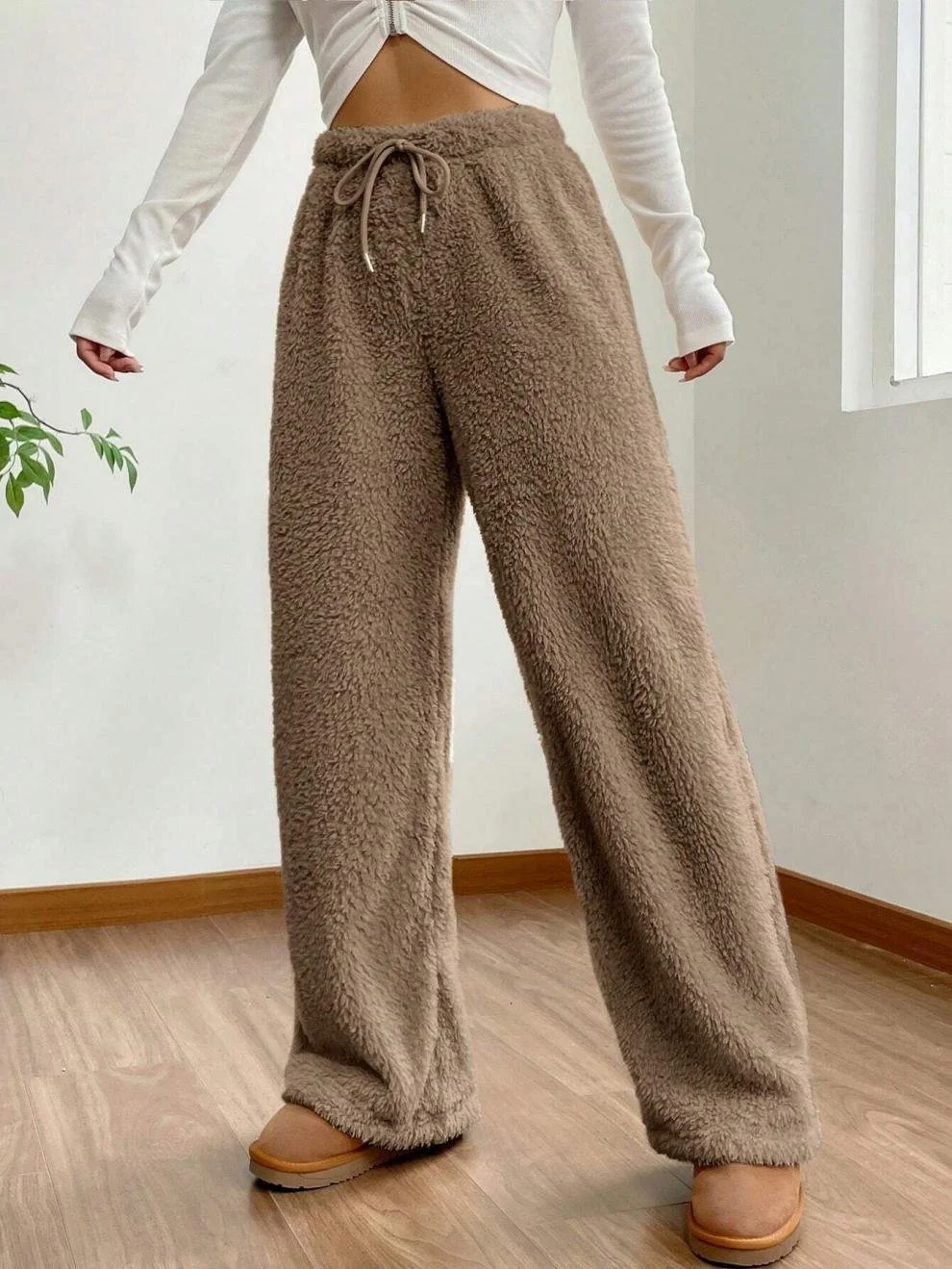 Pantalons Femmes Décontracté Plain Printemps / Automne Naturel Quotidien Ample Tissu pelucheux/polaire granuleux Long Droit