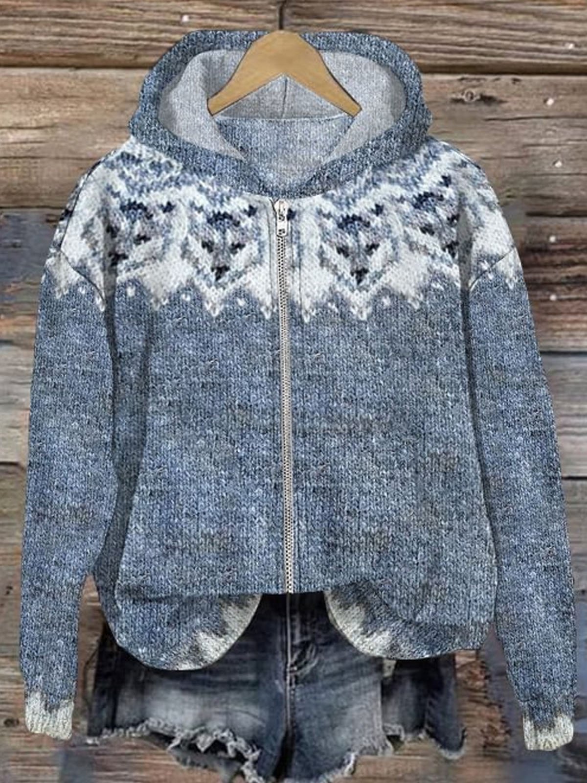 Micro-élasticité Sweat-shirt à Capuche Manches Longues Régulier Ethnique Blouson Zip pour Femmes