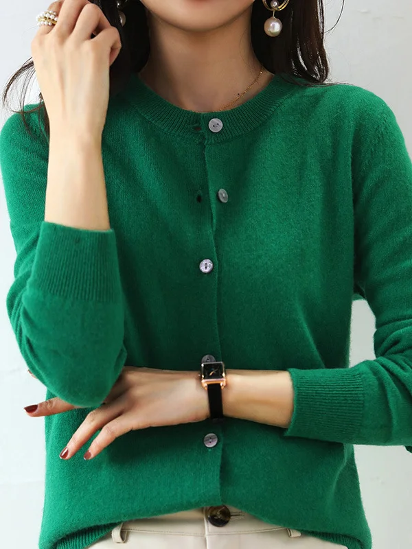 Cardigans Femmes Décontracté Plain Printemps / Automne Quotidien Manches Longues Col Rond Régulier Droit Régulier
