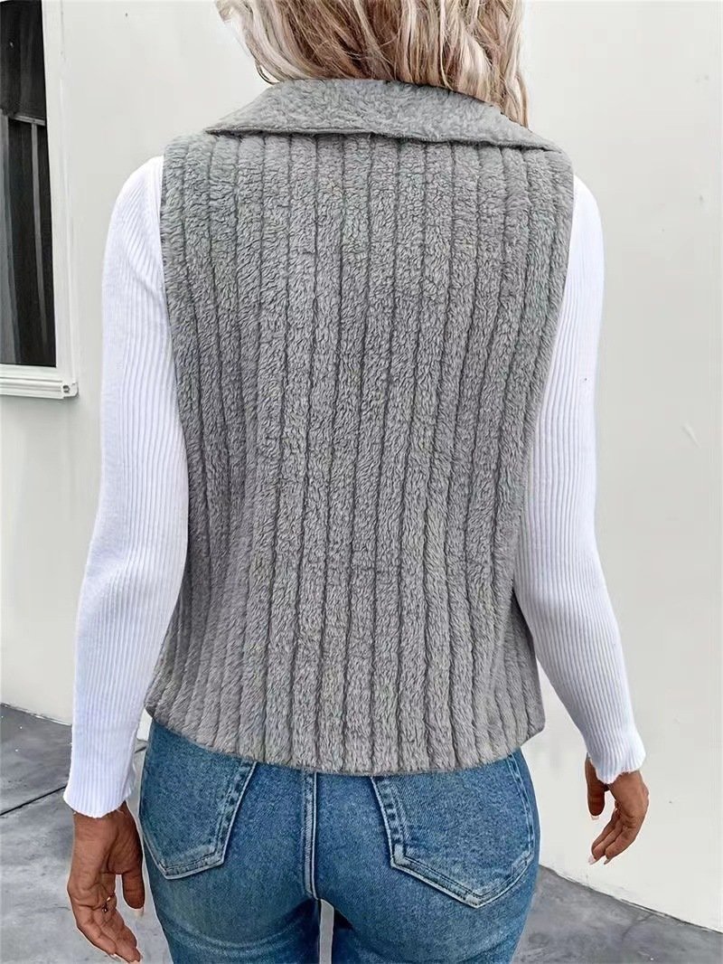 Micro-élasticité Col Châle Sans Manches en Toison Plain Gilet pour Femmes