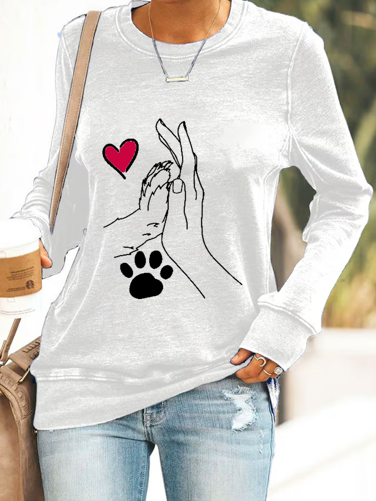 Sweat-shirts Décontracté Imprimé d'Animal Printemps / Automne Micro-élasticité Quotidien Manches Longues en Mélangé de Coton Régulier Droit pour Femmes