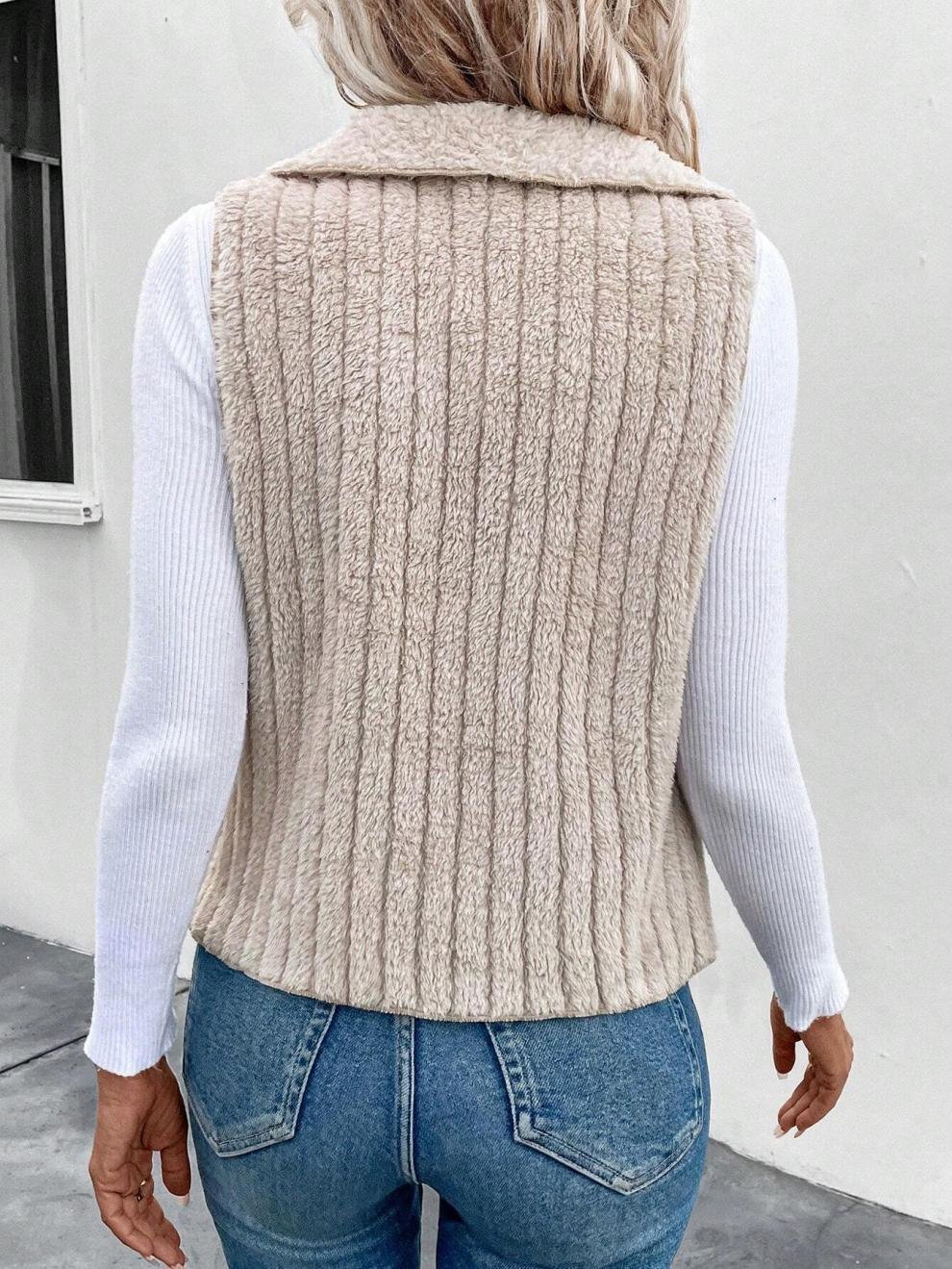 Micro-élasticité Col Châle Sans Manches en Toison Plain Gilet pour Femmes