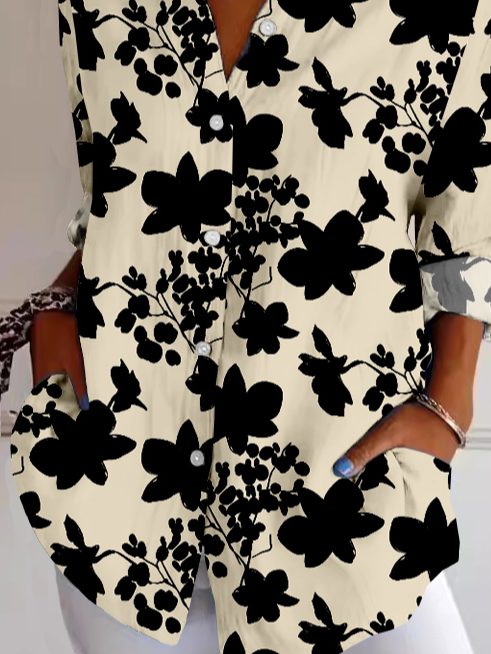 Chemises Rétro Floral Printemps / Automne Naturel Quotidien Manches Longues Régulier Col de Chemise ré pour Femmes