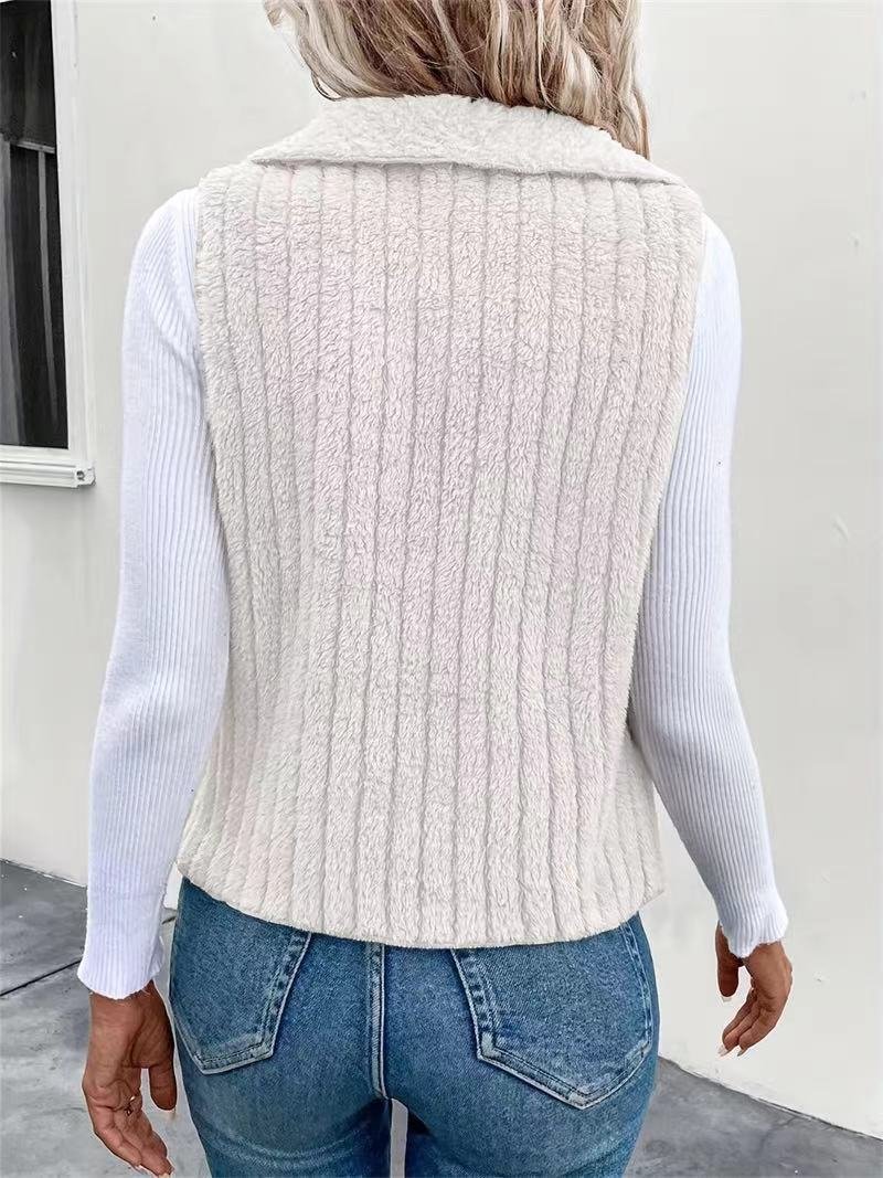 Micro-élasticité Col Châle Sans Manches en Toison Plain Gilet pour Femmes