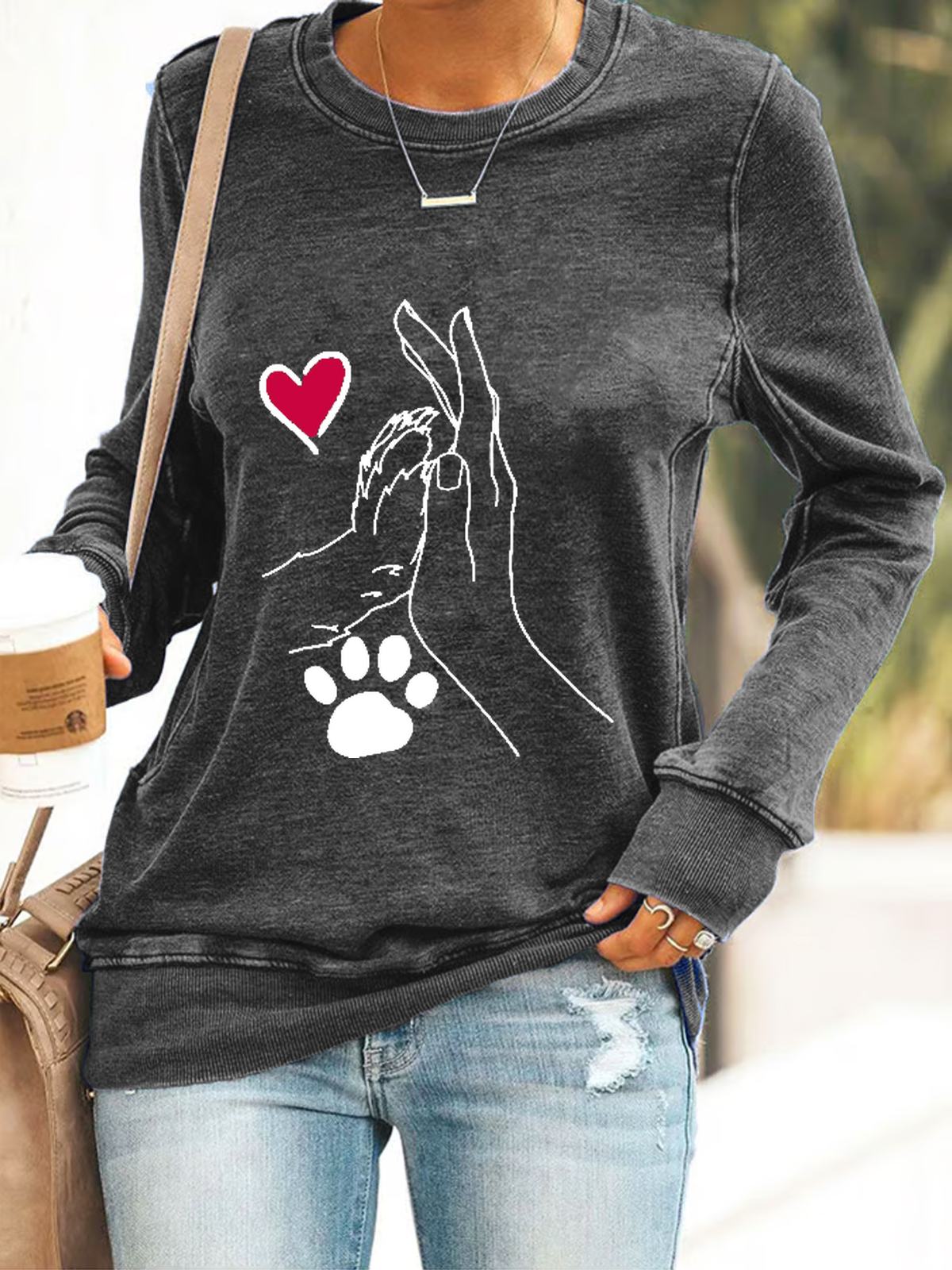 Sweat-shirts Décontracté Imprimé d'Animal Printemps / Automne Micro-élasticité Quotidien Manches Longues en Mélangé de Coton Régulier Droit pour Femmes