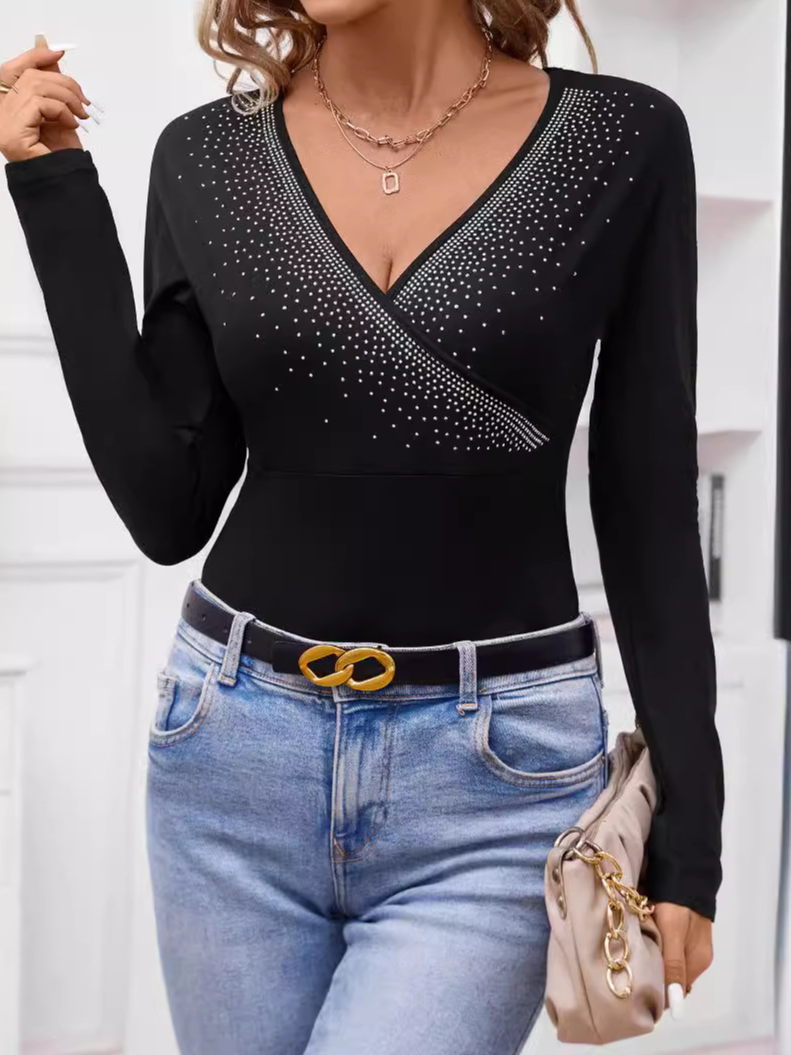 Chemisiers1 Pois Polka Décontracté Printemps / Automne Col V Micro-élasticité Quotidien Jersey Droit Régulier pour Femmes