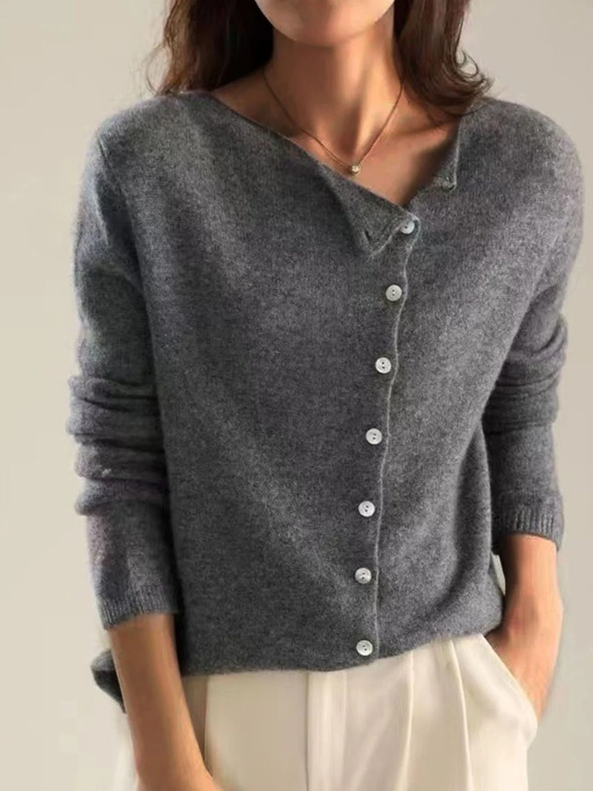 Cardigans Femmes Décontracté Plain Printemps / Automne Quotidien Ample Col Rond Droit Boucle Régulier