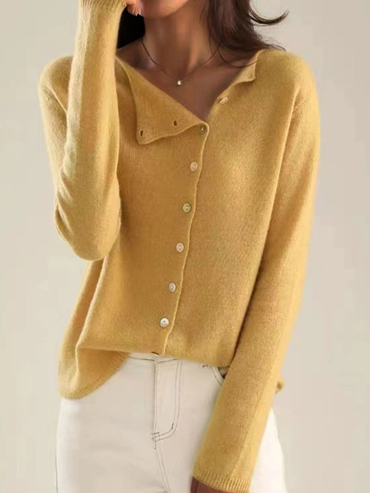Cardigans Femmes Décontracté Plain Printemps / Automne Quotidien Ample Col Rond Droit Boucle Régulier