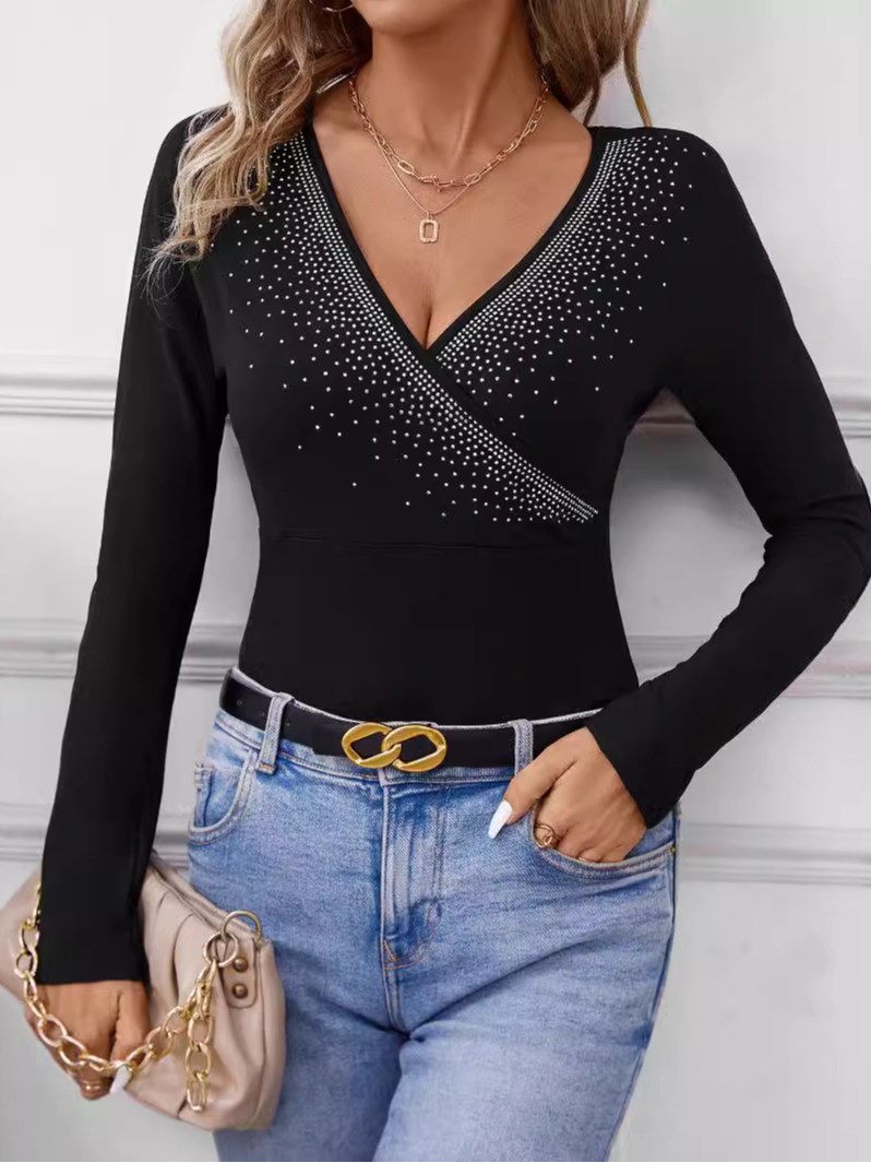 Chemisiers1 Pois Polka Décontracté Printemps / Automne Col V Micro-élasticité Quotidien Jersey Droit Régulier pour Femmes