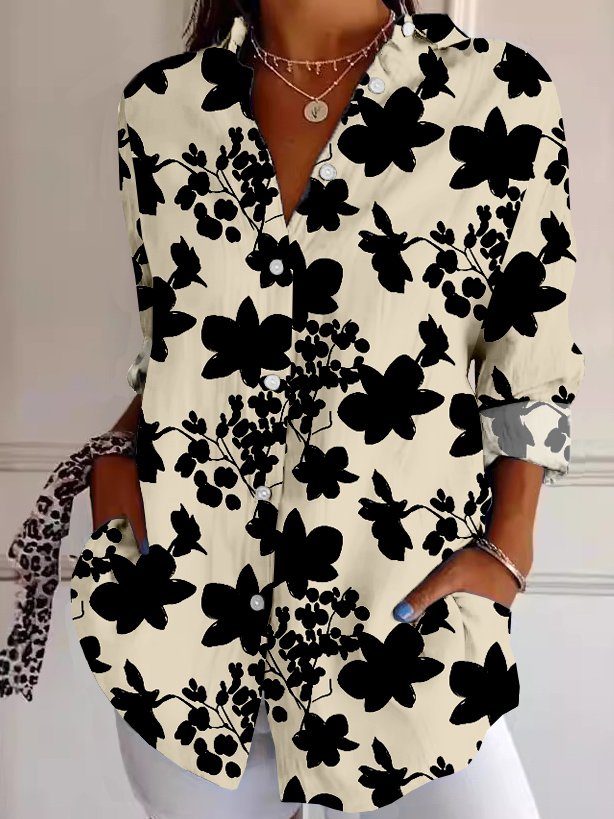 Chemises Rétro Floral Printemps / Automne Naturel Quotidien Manches Longues Régulier Col de Chemise ré pour Femmes