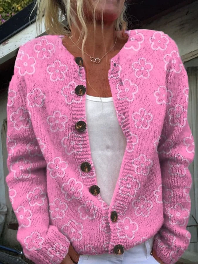 Cardigans Décontracté impression en 3D Hiver Tricoté Micro-élasticité Quotidien Coupe Régulière Col Rond Régulier pour Femmes