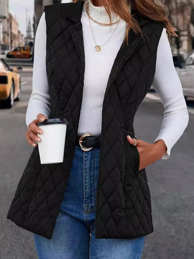 Micro-élasticité à Col Revers Sans Manches en Toison Plain Gilet pour Femmes