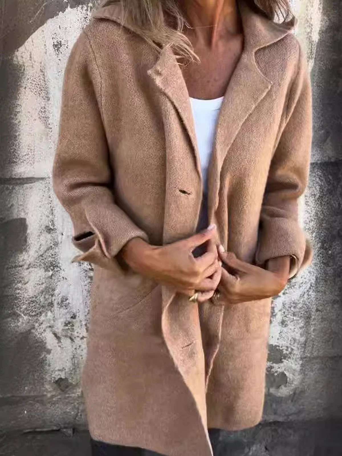 à Col Revers Manches Longues Régulier Plain Manteau Boucle pour Femmes