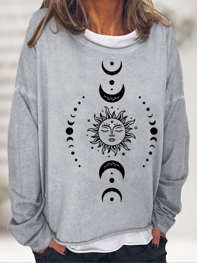 Sweat-shirts Femmes Rétro Printemps / Automne Soleil Quotidien Ample Manches Longues Col Rond en Mélangé de Coton Régulier