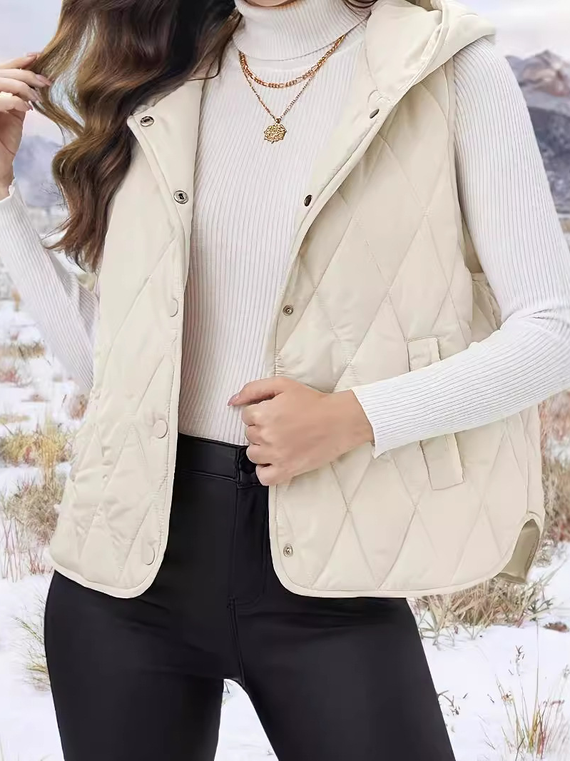 Micro-élasticité Encapuchonné Sans Manches en Toison Plain Gilet pour Femmes