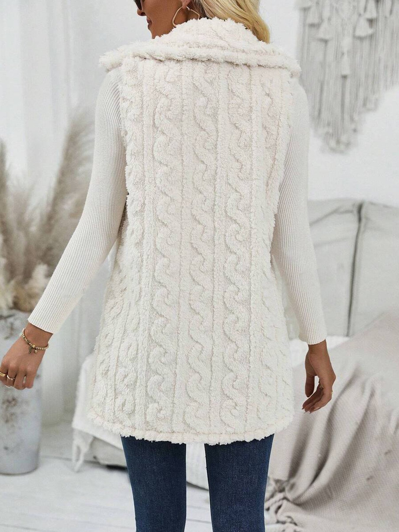 Col Châle Manches Longues Régulier Plain Gilet Poche Couture pour Femmes
