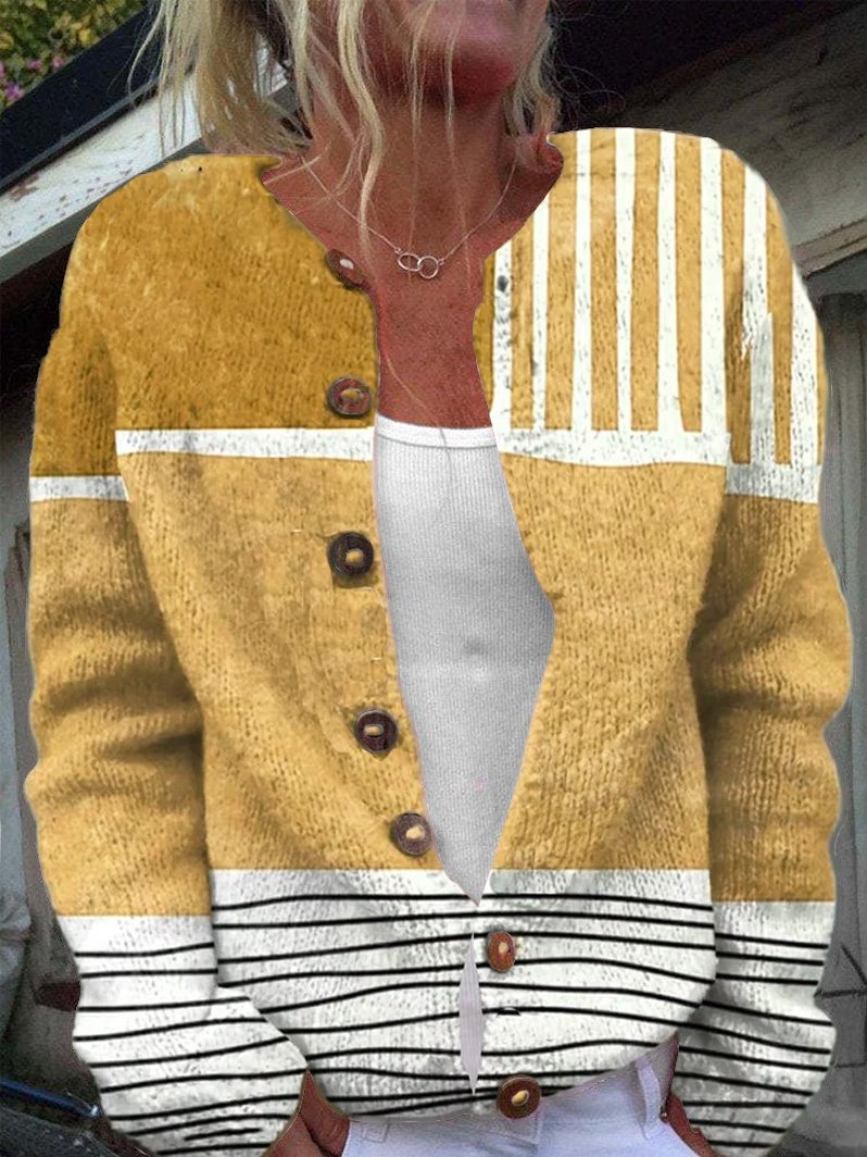 Cardigans Femmes Bloc de Couleur Décontracté Printemps / Automne Boutonné Micro-élasticité Quotidien Manches Longues Régulier Régulier