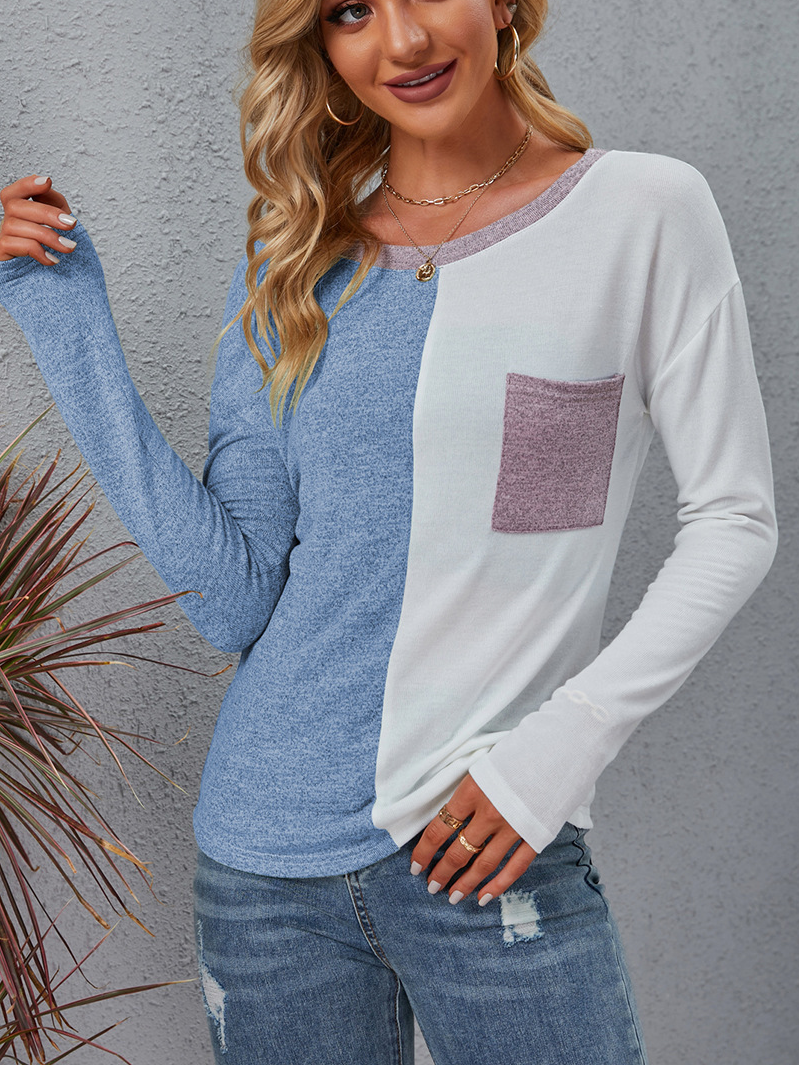 T-shirts Femmes Décontracté Bloc de Couleur Printemps / Automne Micro-élasticité Quotidien Jersey Régulier Droit Régulier