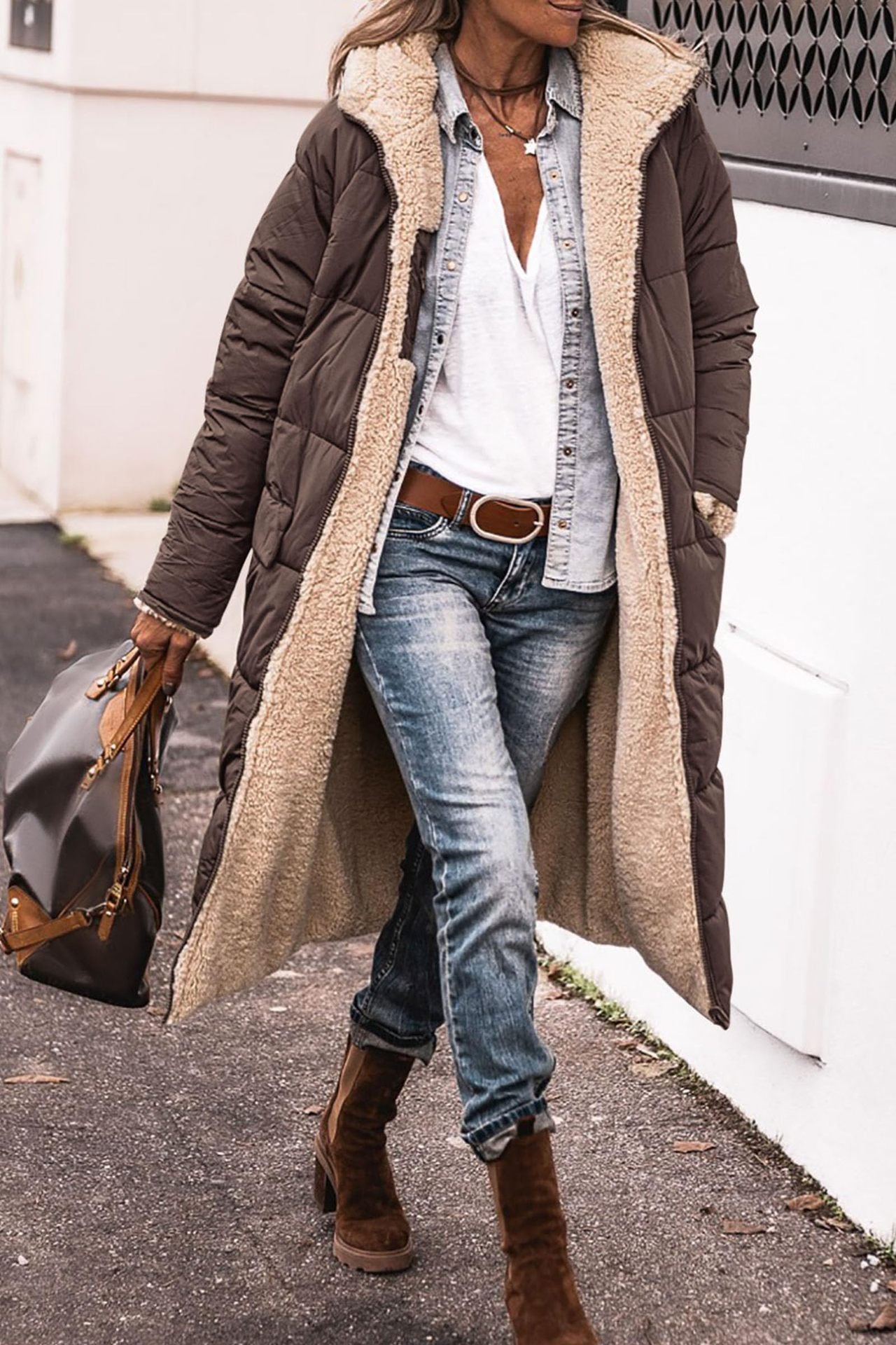 Micro-élasticité Col Châle Manches Longues Épaissi Plain Rembourré Blouson pour Femmes