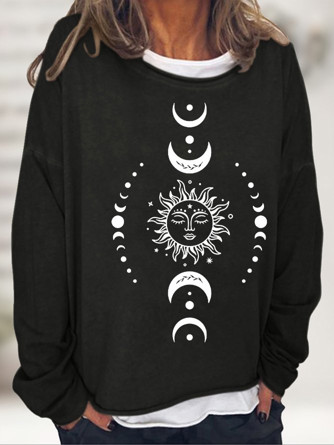 Sweat-shirts Femmes Rétro Printemps / Automne Soleil Quotidien Ample Manches Longues Col Rond en Mélangé de Coton Régulier