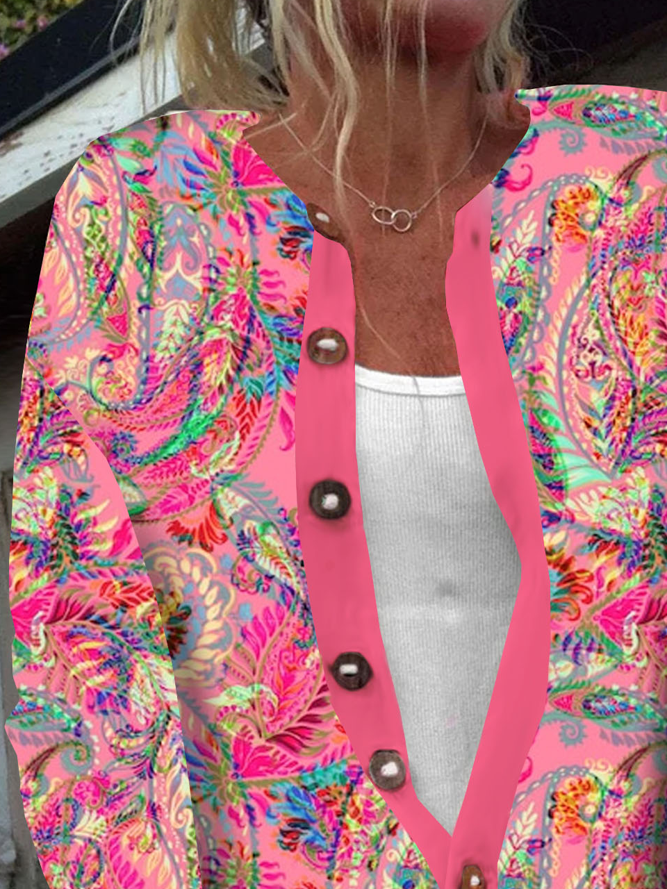 Cardigans Décontracté anacardier Fleurs Printemps / Automne Boutonné Micro-élasticité Quotidien Ample Manches Longues ré pour Femmes