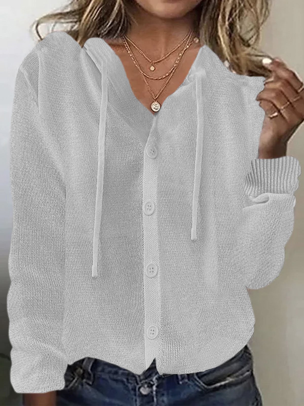 Cardigans Décontracté Plain Printemps / Automne Sweat-shirt à Capuche Quotidien Manches Longues Boucle Régulier Élasticité moyenne pour Femmes