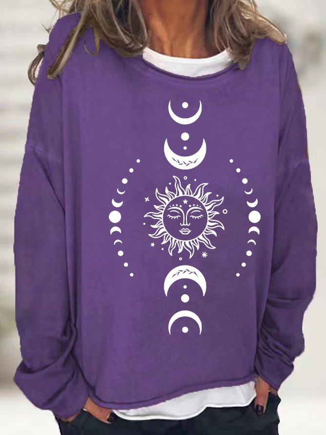 Sweat-shirts Femmes Rétro Printemps / Automne Soleil Quotidien Ample Manches Longues Col Rond en Mélangé de Coton Régulier